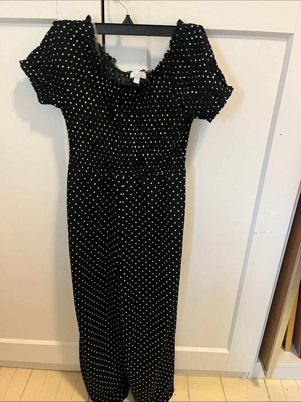 btween Black and White Polka Dot Smocked Maxi Dress